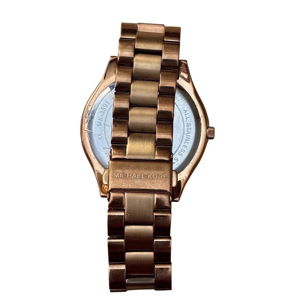 Michael Kors MK-3591 Slim Runway Rose Gold Logo Dial Stainless Steel Watch